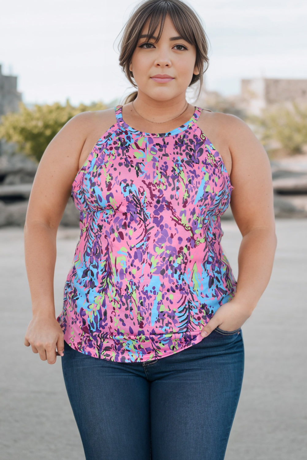 Plus Size Printed Sleeveless Tank Top