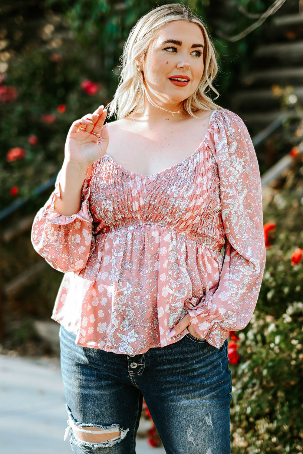 Floral Flounce Sleeve Blouse FF