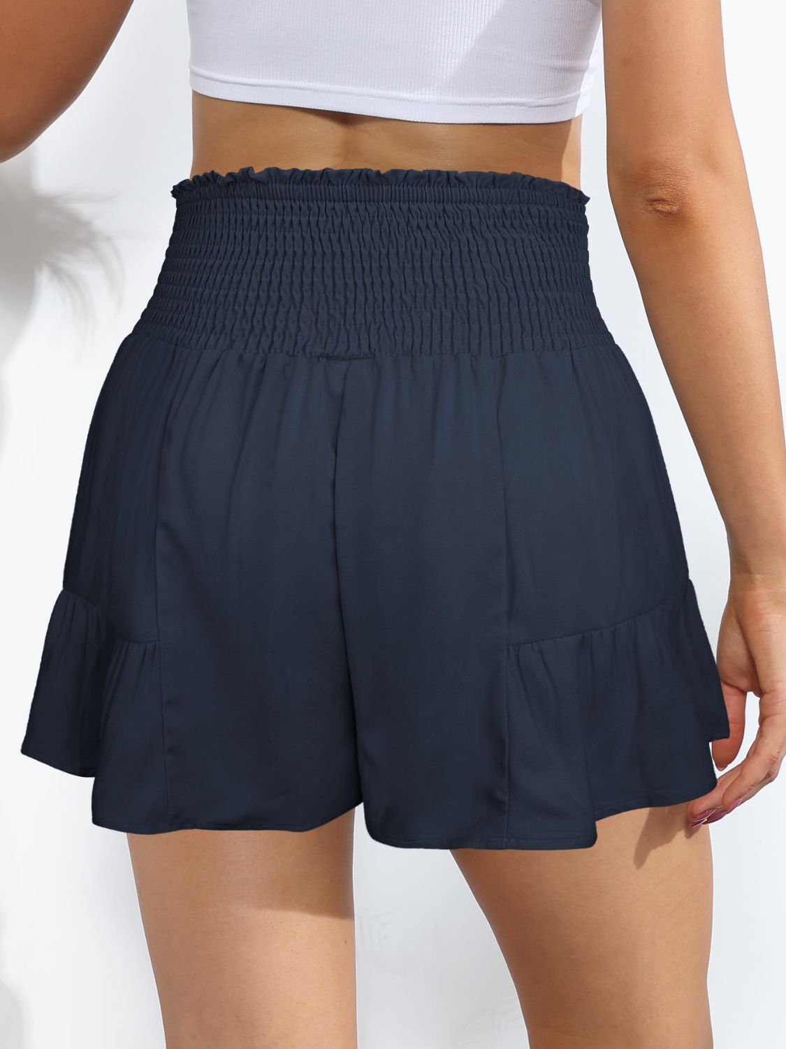 Smocked Tie-Front High-Rise Shorts