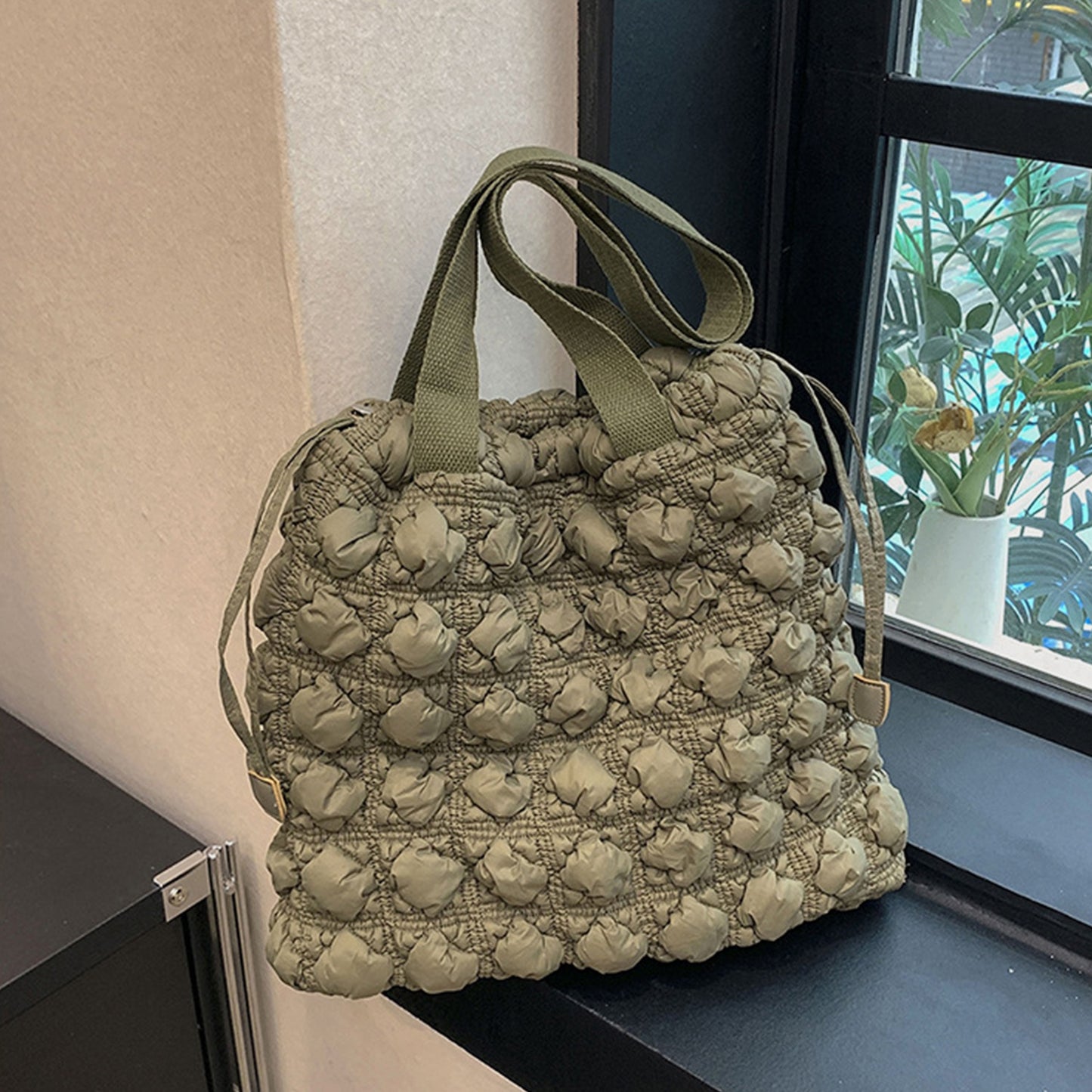 Drawstring Quilted Shoulder Bag