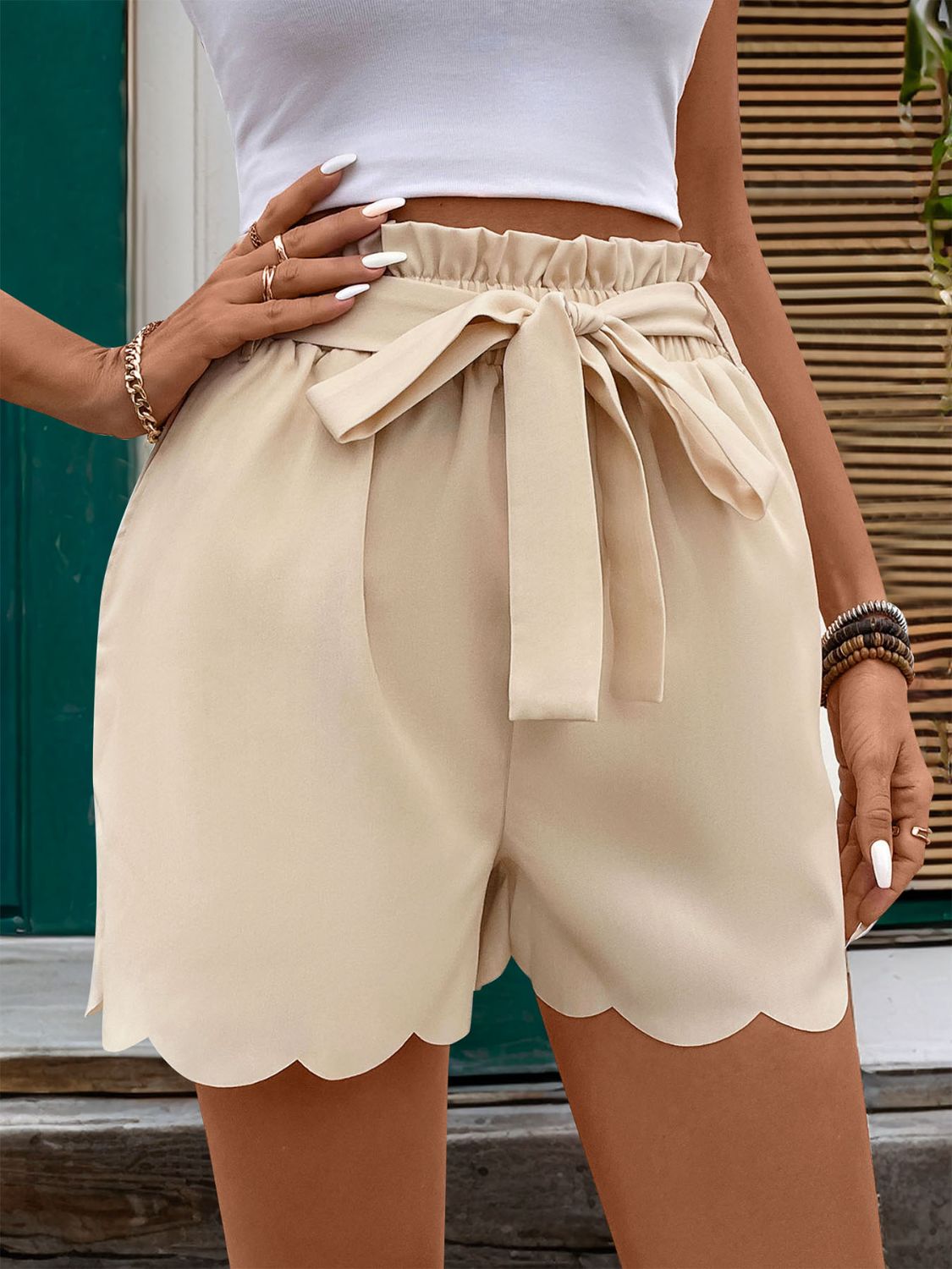 Frill Tied Shorts with Pockets