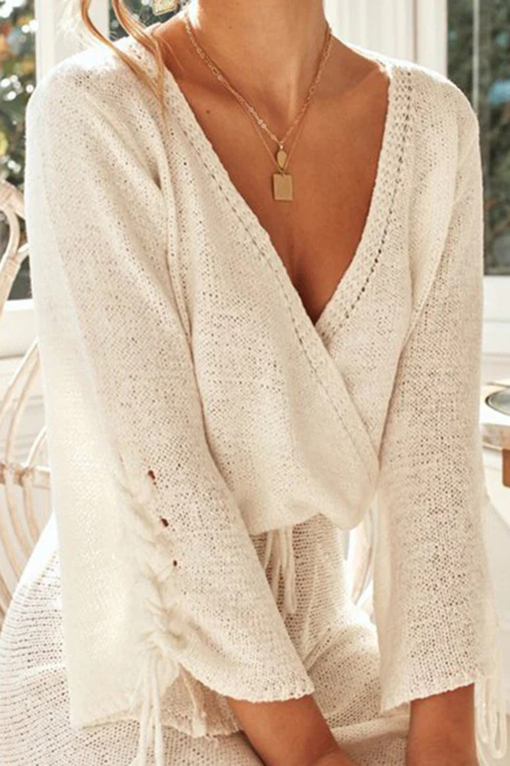 Tied Surplice Long Sleeve Cover Up