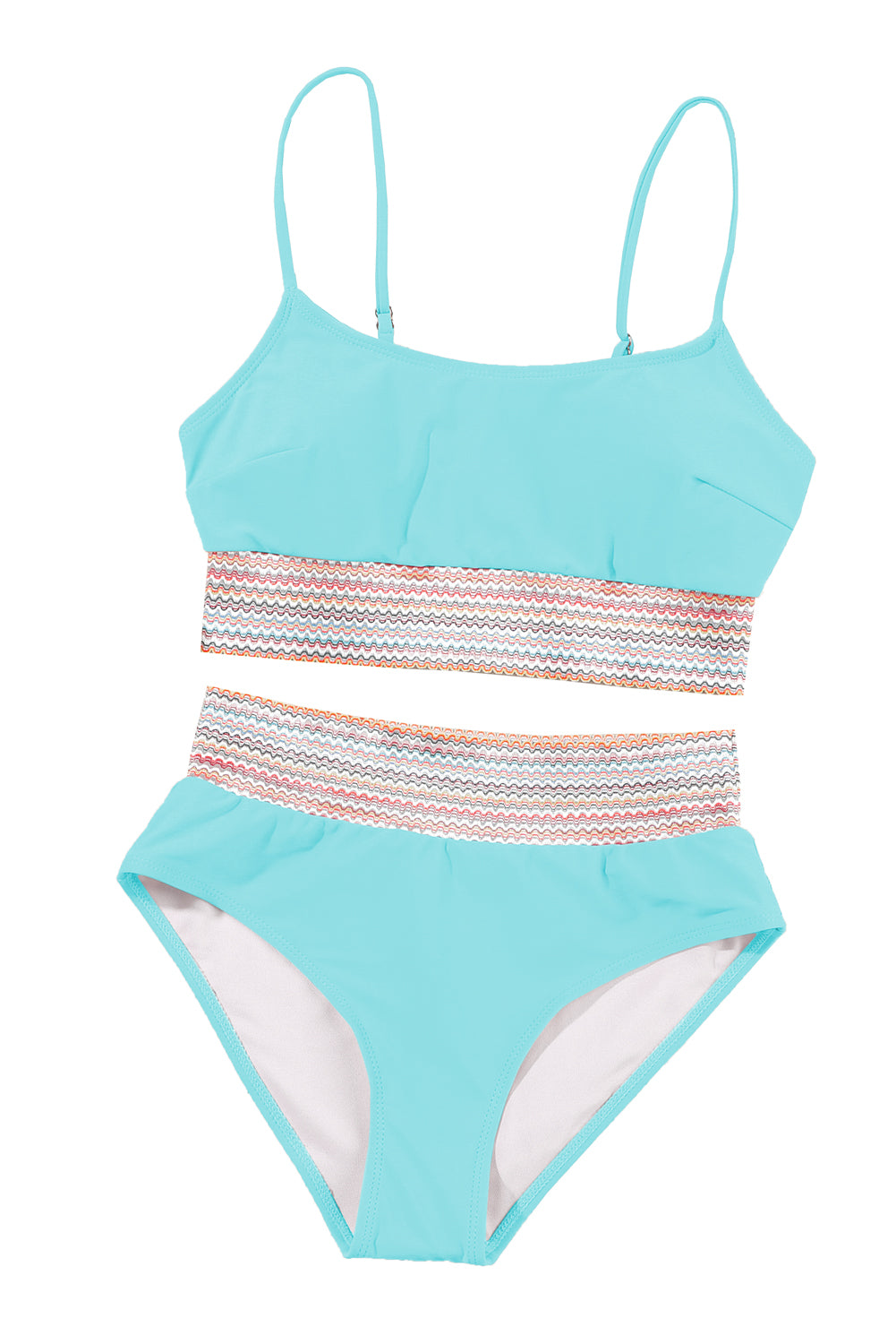 Sky Blue Patchwork High Waist Bikini