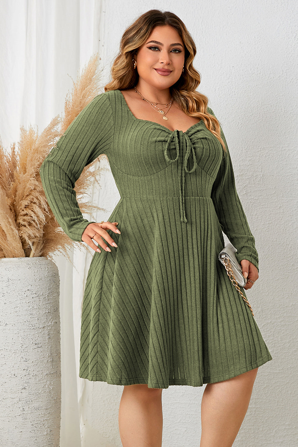 Green Sweetheart  Ribbed Dress FF