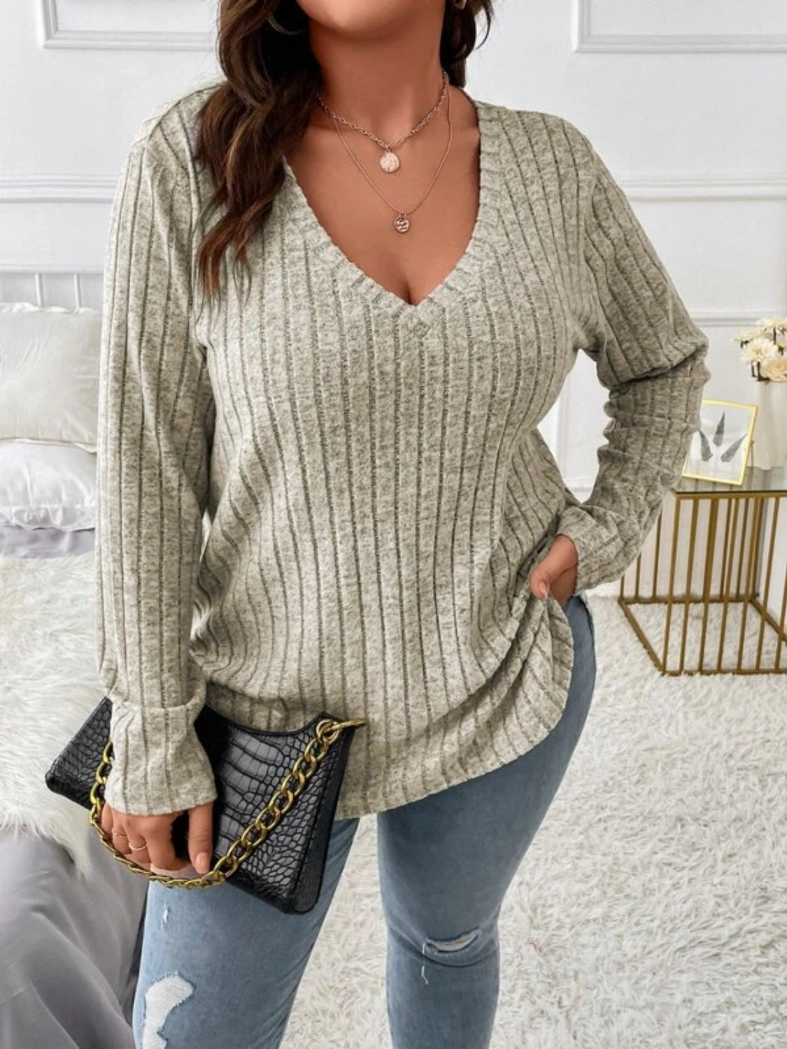 V-Neck Long Sleeve T-Shirt FF