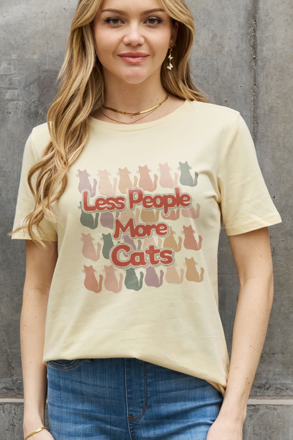 Simply Love Full Size LESS PEOPLE MORE CATS Graphic Cotton Tee