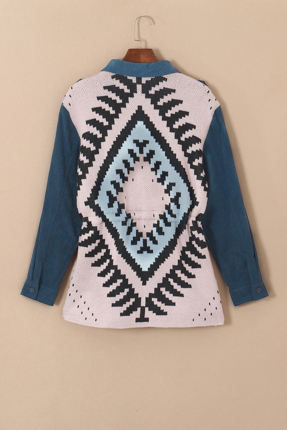 Plus Size Drawstring L/S Geometric Shacket