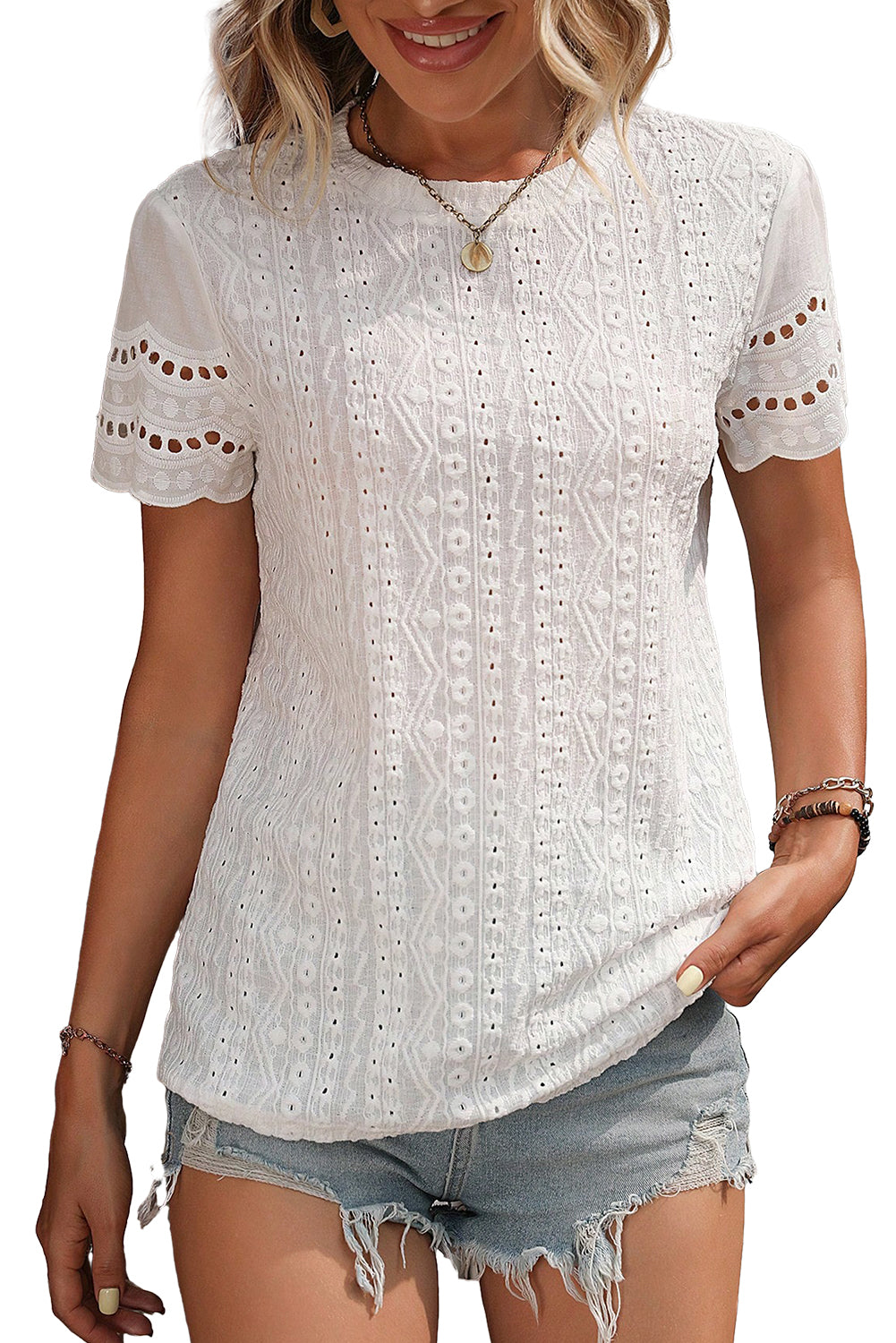 White Eyelet Embroidery S/S Top