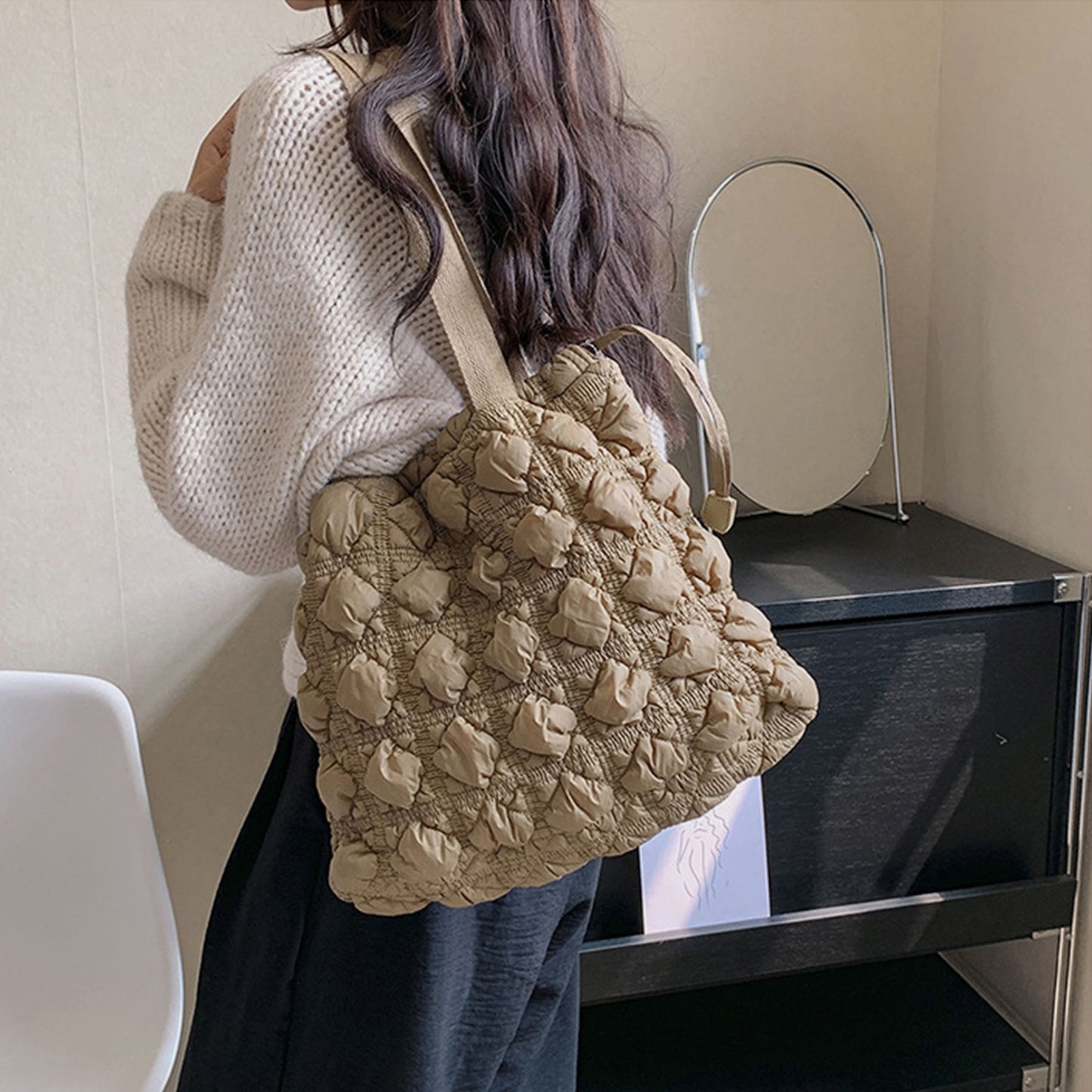 Drawstring Quilted Shoulder Bag