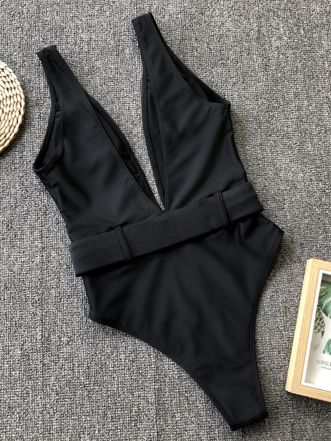 Plunge Wide Strap Sleeveless One-Piece Swimwear