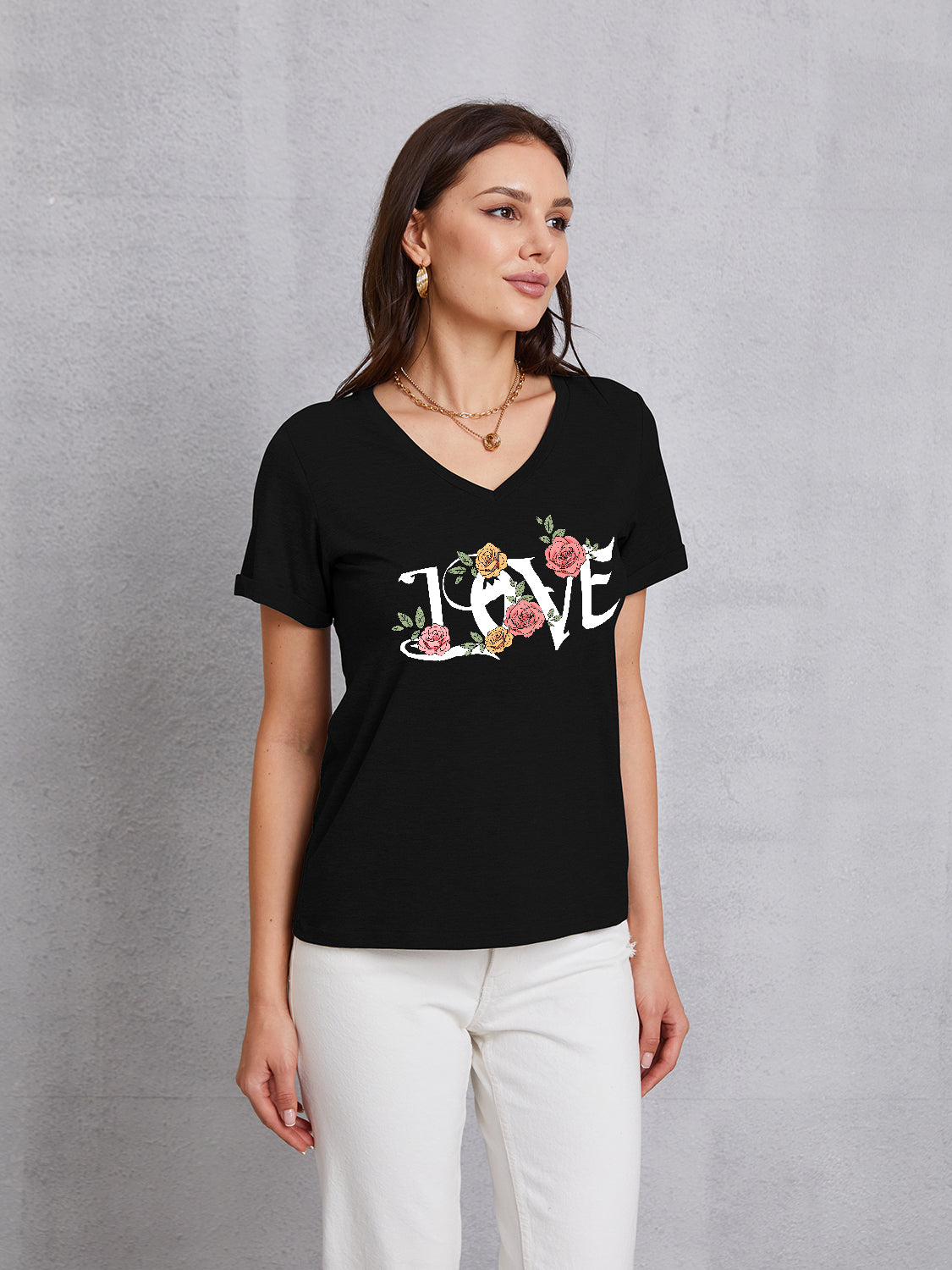 LOVE V-Neck Short Sleeve T-Shirt