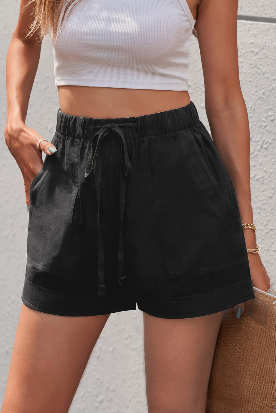 Drawstring Elastic Waist Pocket Shorts