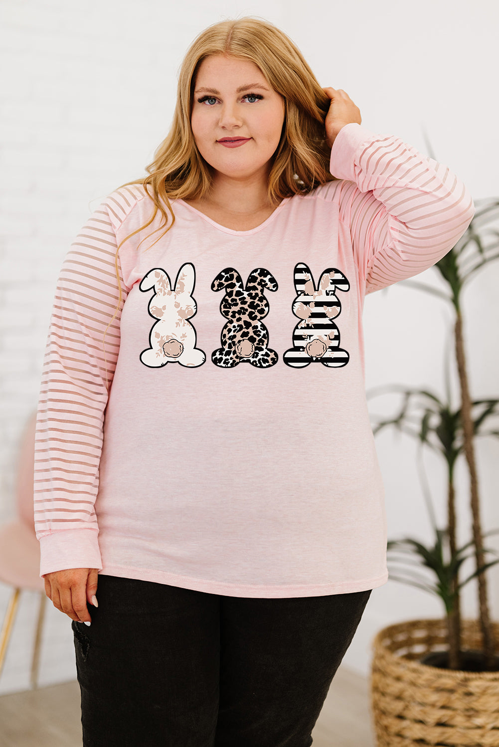 Plus Size Rabbit Graphic Long Raglan Sleeve Easter Tee