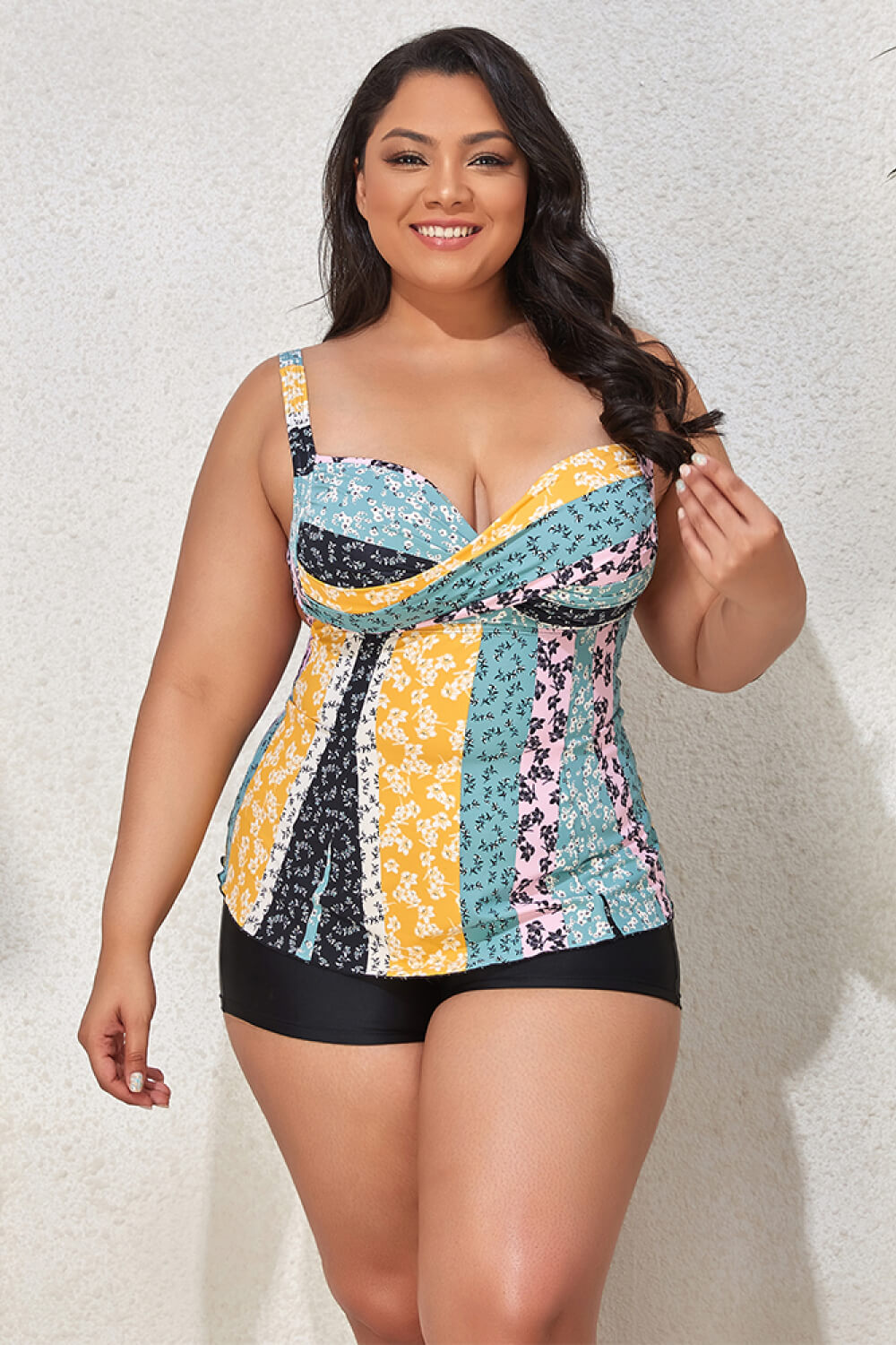 Plus Size Printed Crisscross Cutout Two-Piece Swim Set