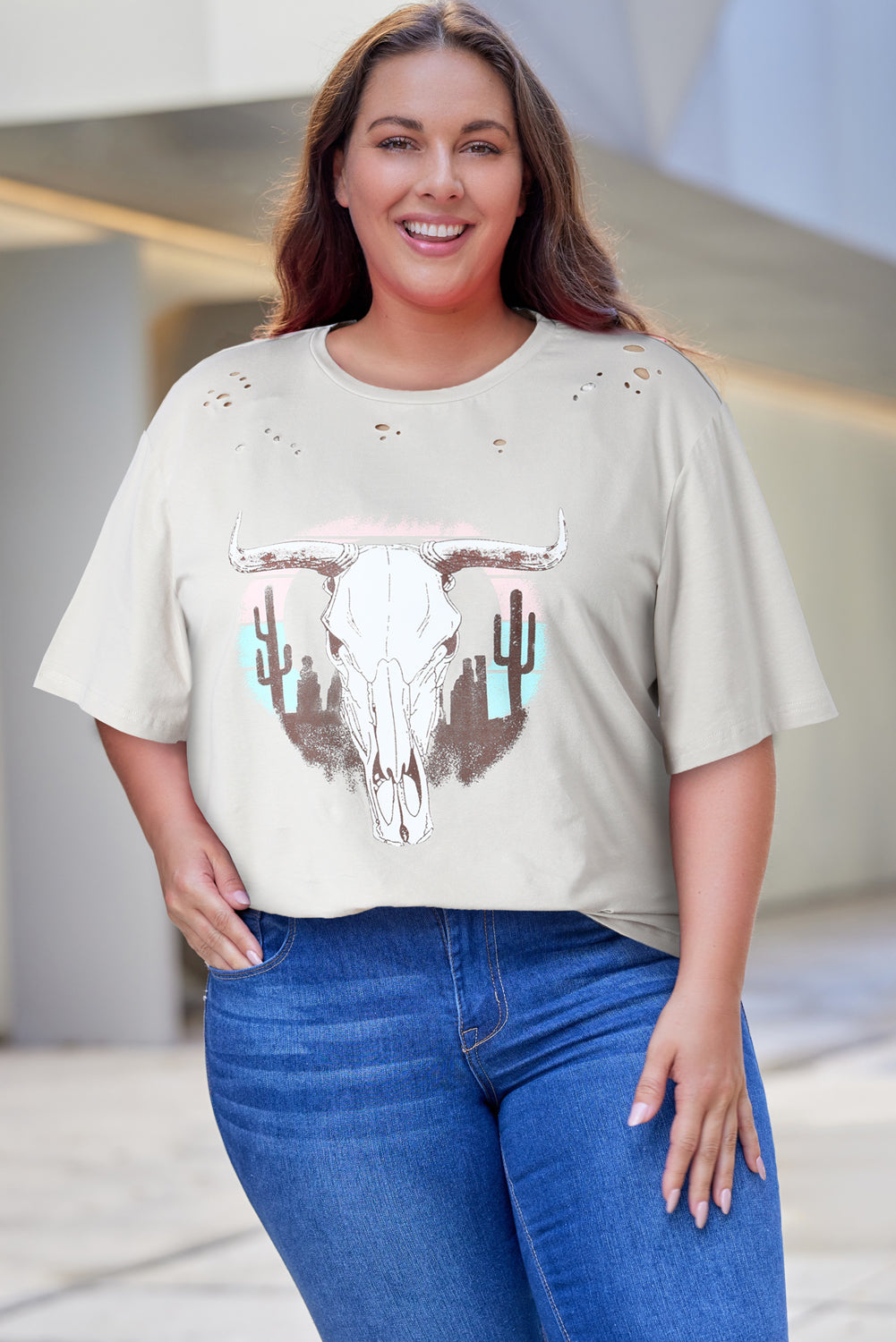 Plus Size Animal Distressed Tee Shirt