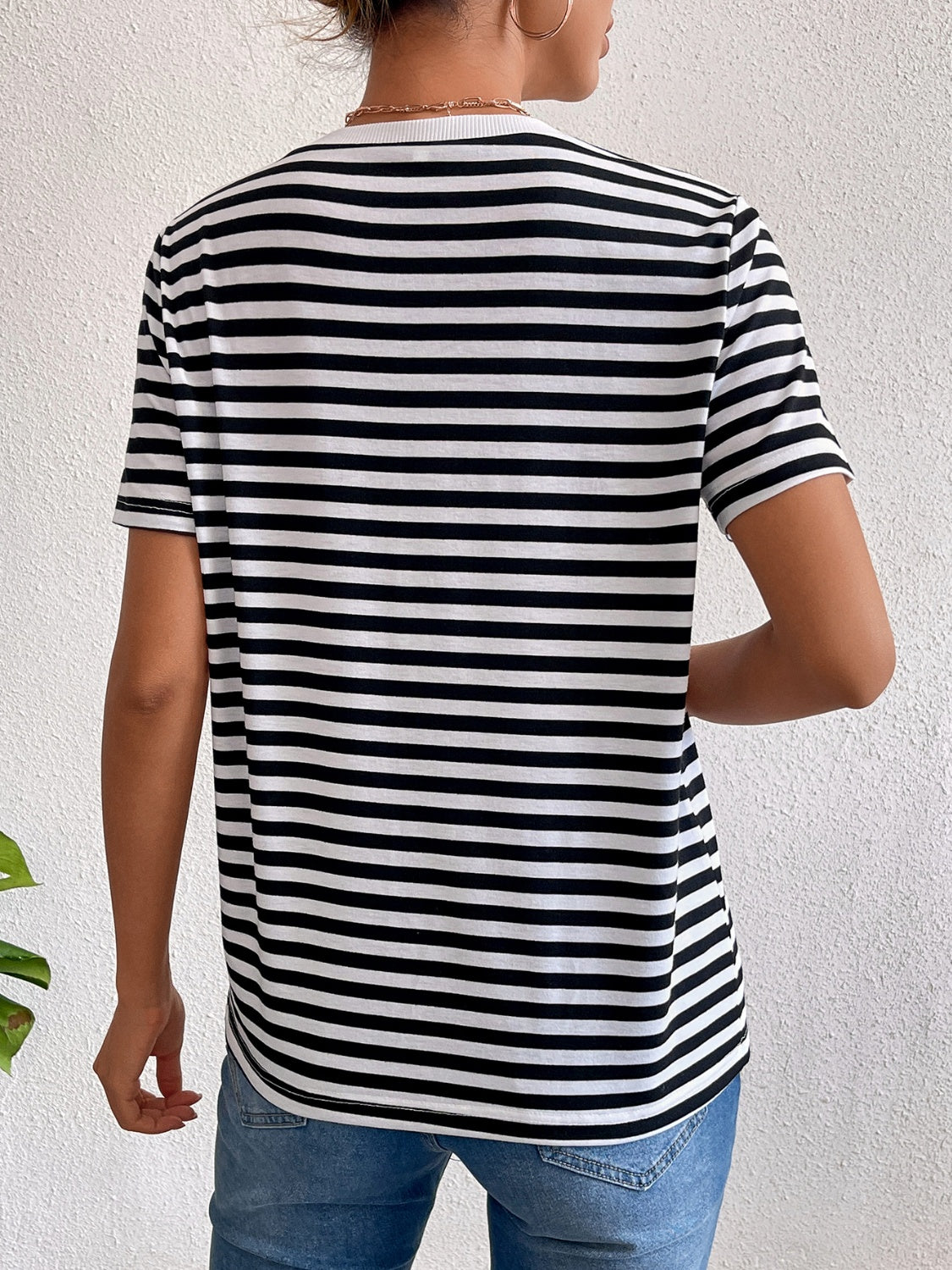 Striped Round Neck Short Sleeve T-Shirt