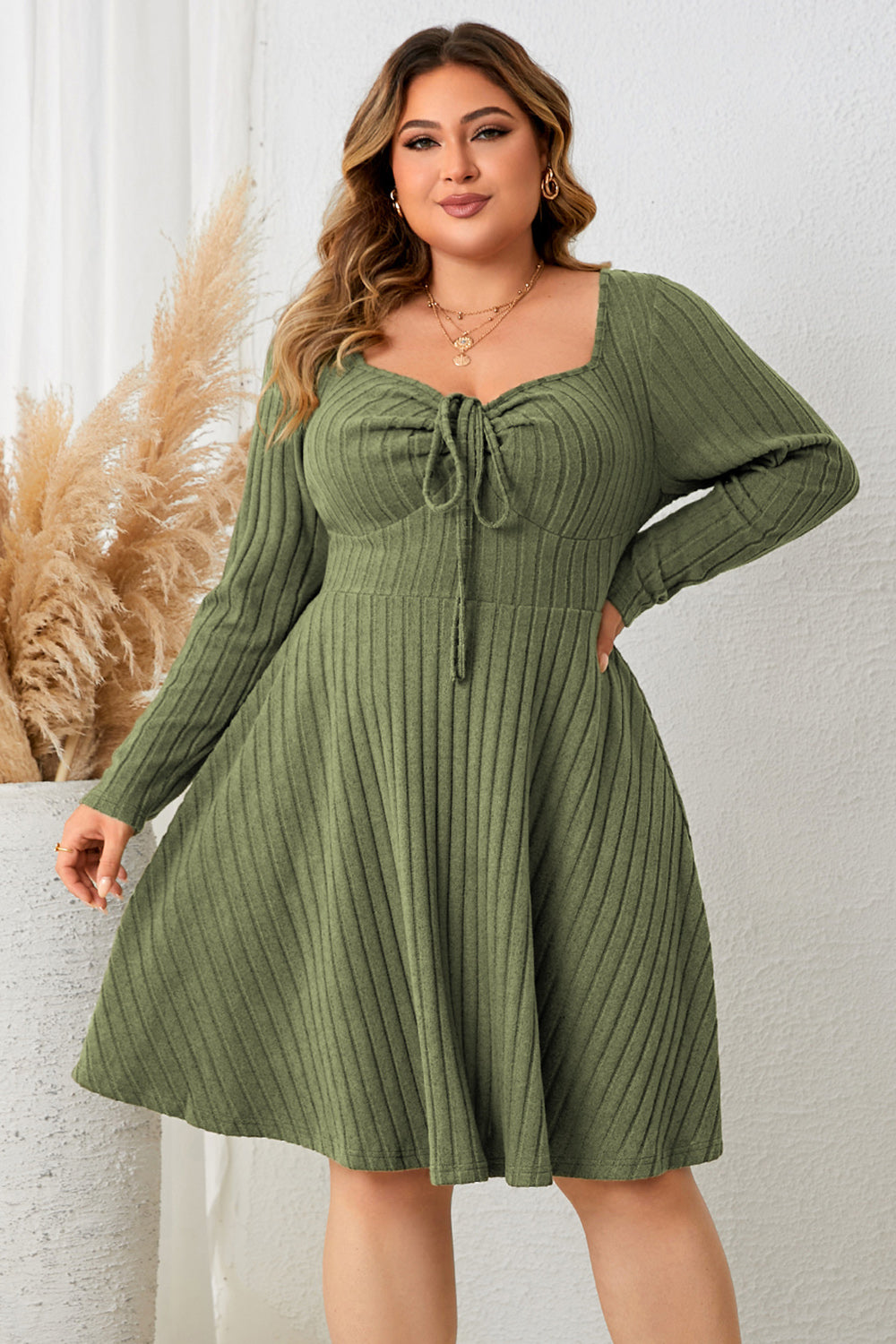 Green Sweetheart  Ribbed Dress FF