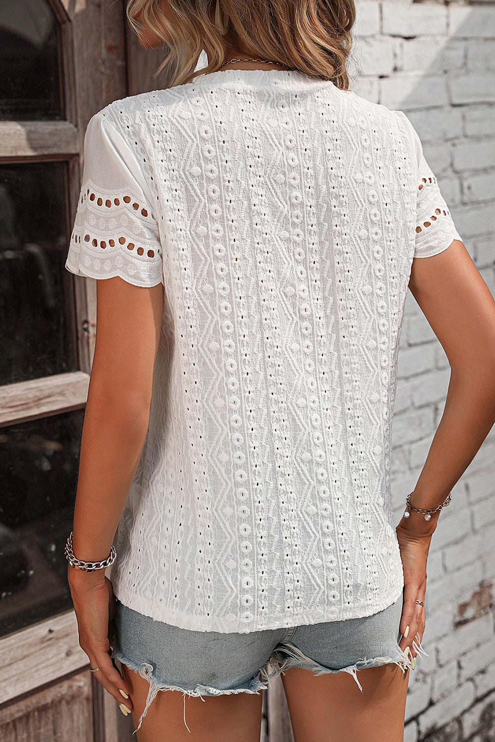 White Eyelet Embroidery S/S Top