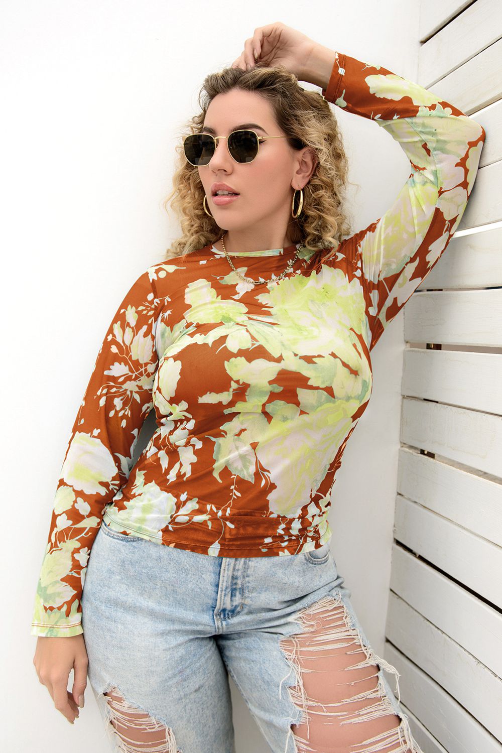 Printed Round Neck L/S Blouse