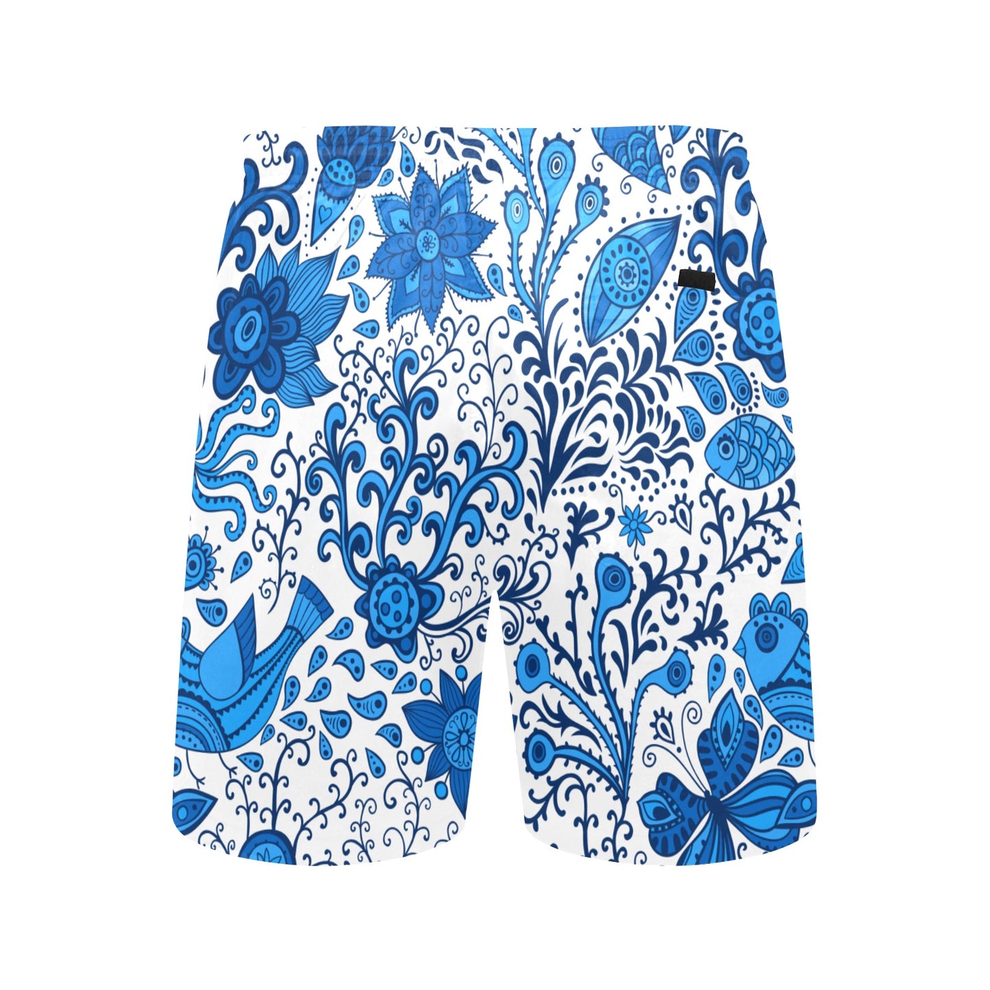 Men's Blue Print Mid-Length Beach Shorts