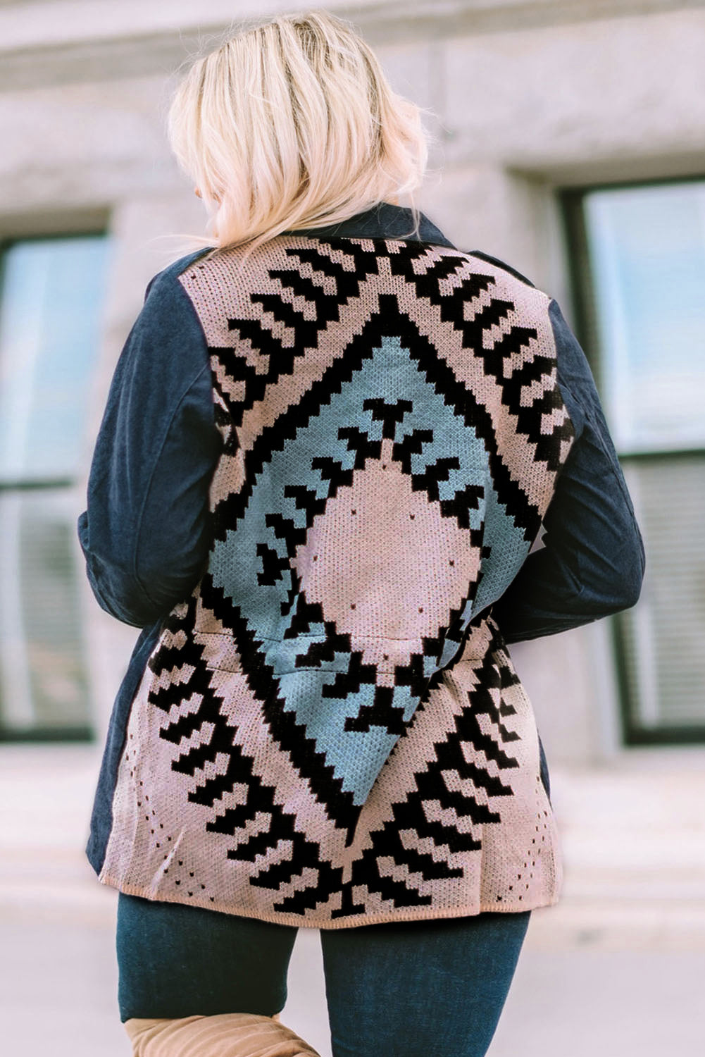 Plus Size Drawstring L/S Geometric Shacket