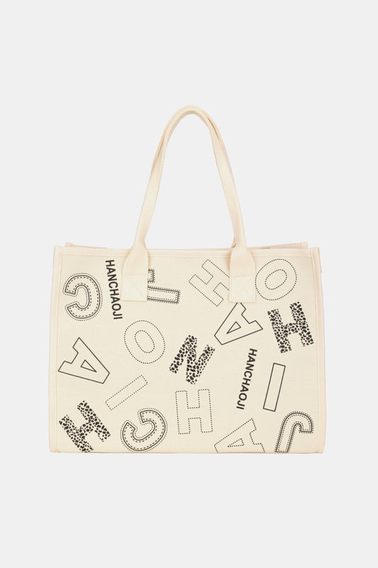 Letter Print Canvas Tote Bag