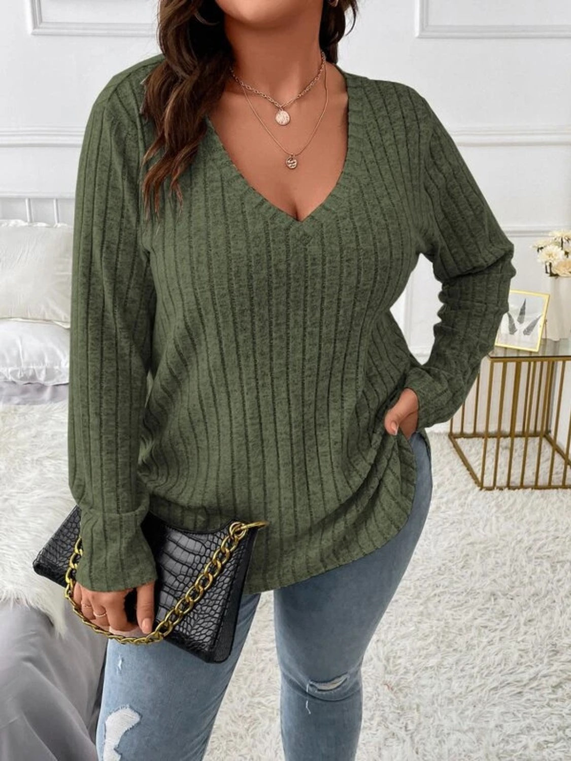 V-Neck Long Sleeve T-Shirt FF