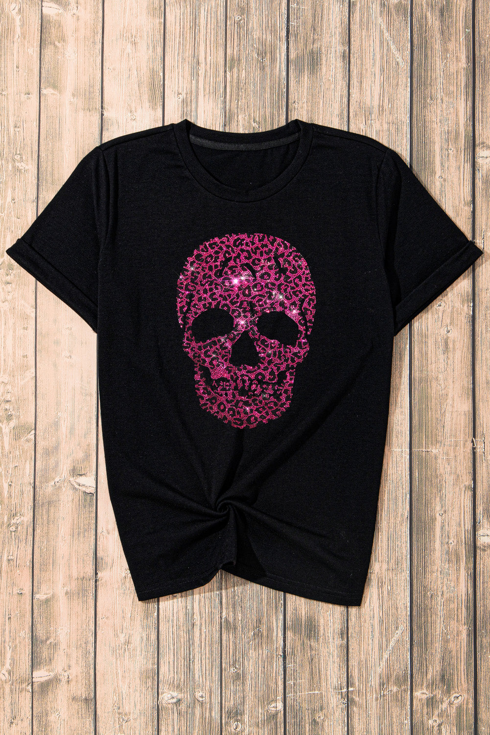 Rhinestone Round Neck Short Sleeve T-Shirt