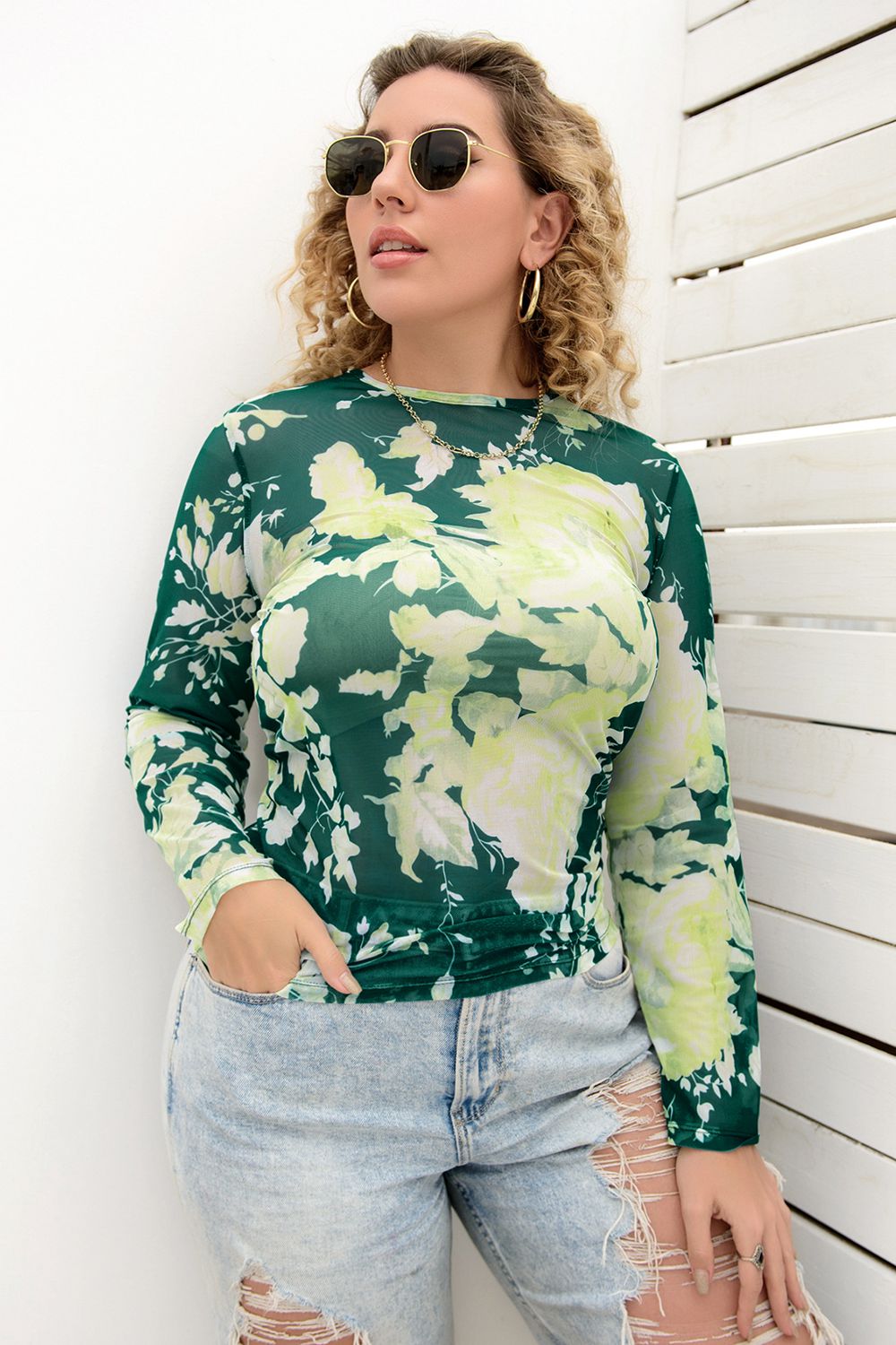 Printed Round Neck L/S Blouse