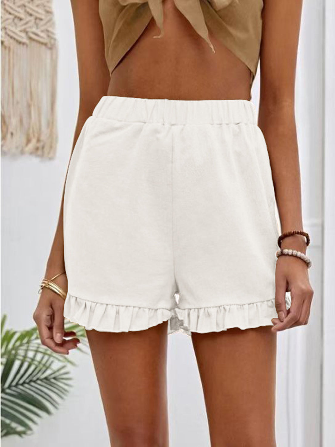 Frill Elastic Waist Shorts