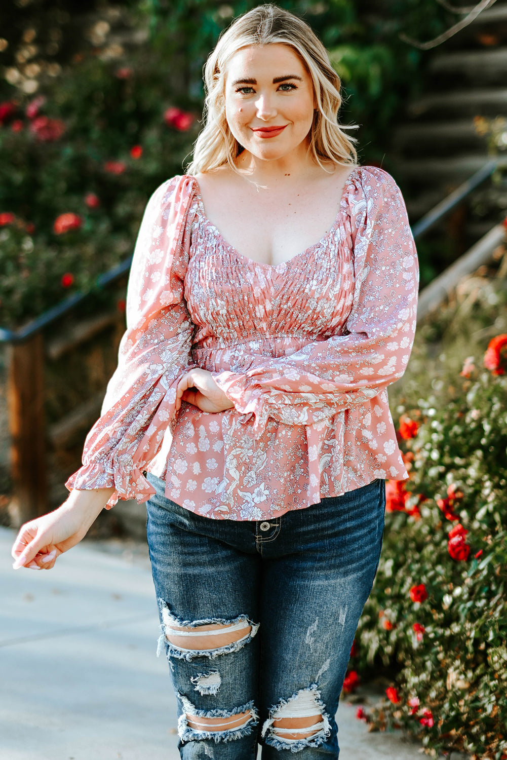 Floral Flounce Sleeve Blouse FF