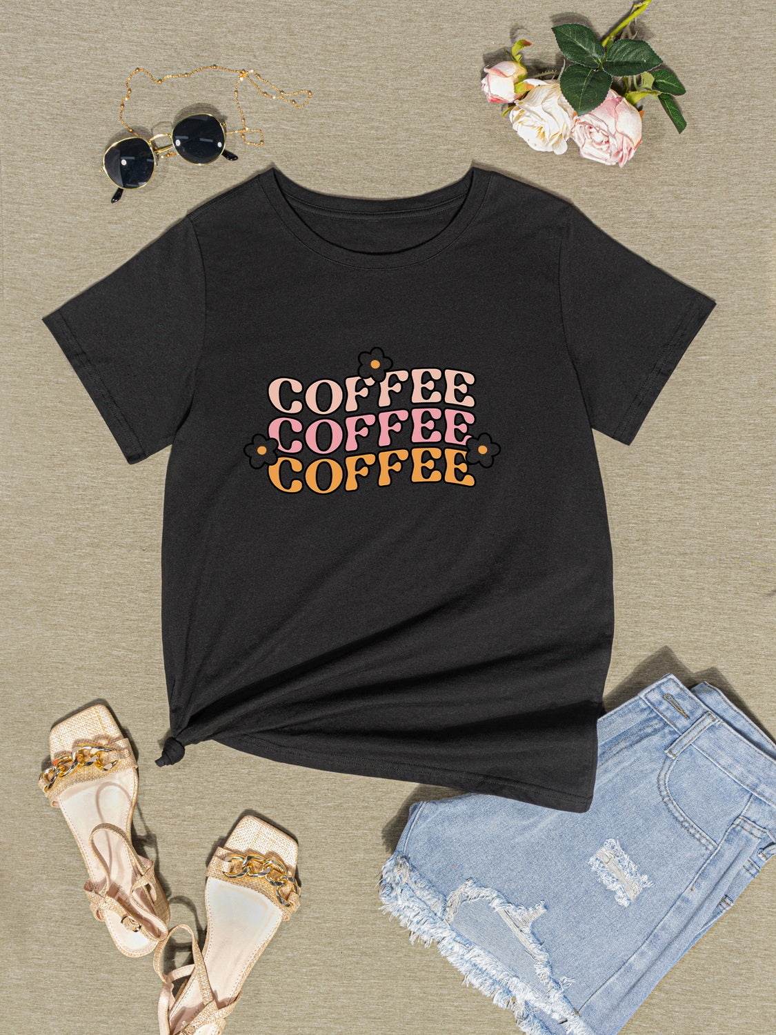 COFFEE Round Neck Short Sleeve T-Shirt