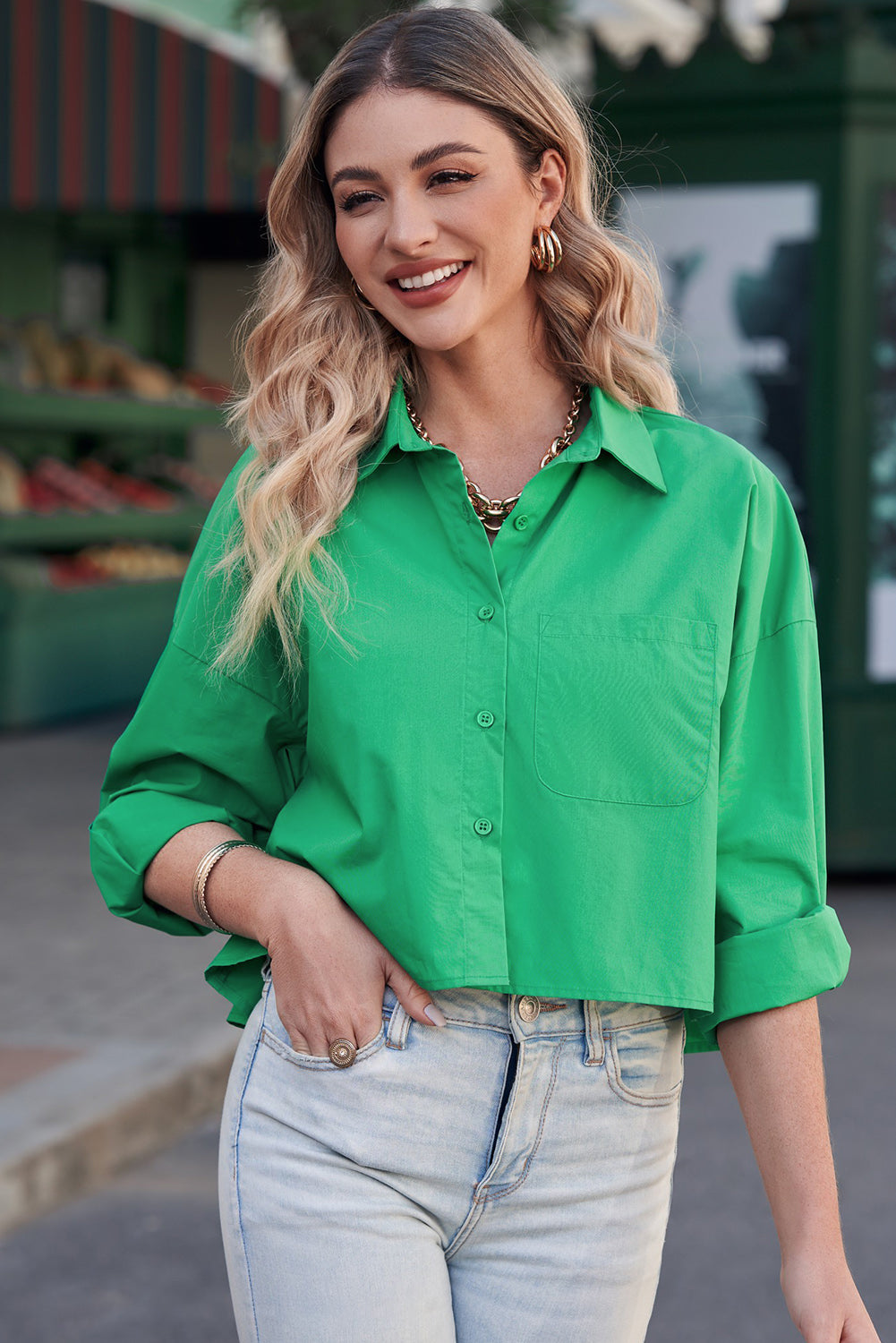 Button Up Cropped Shirt