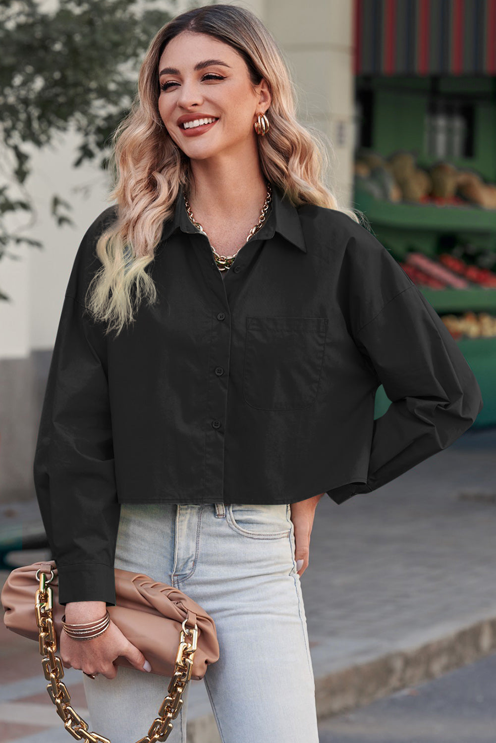 Button Up Cropped Shirt