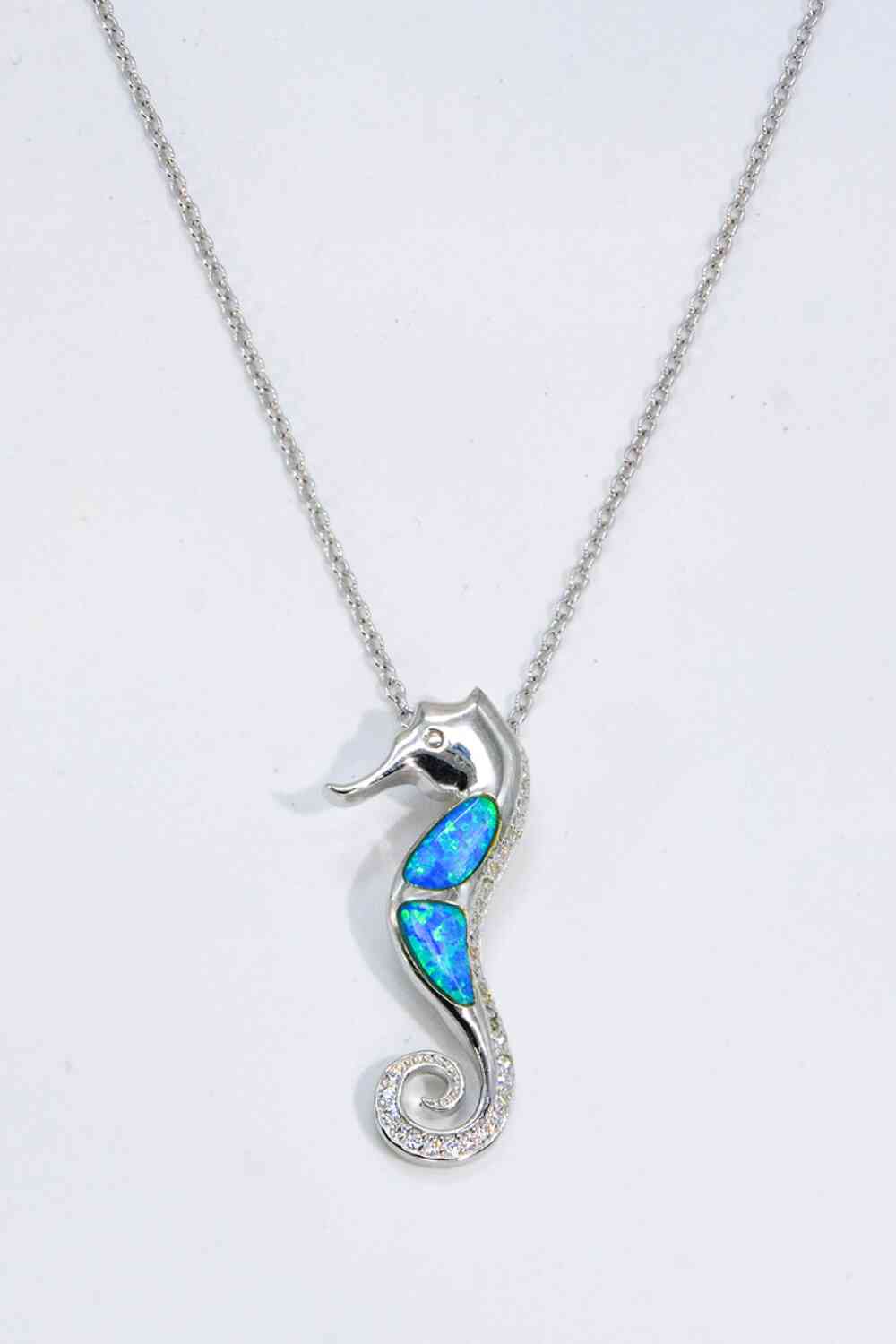 Seahorse Blue Opal Sterling Silver Necklace