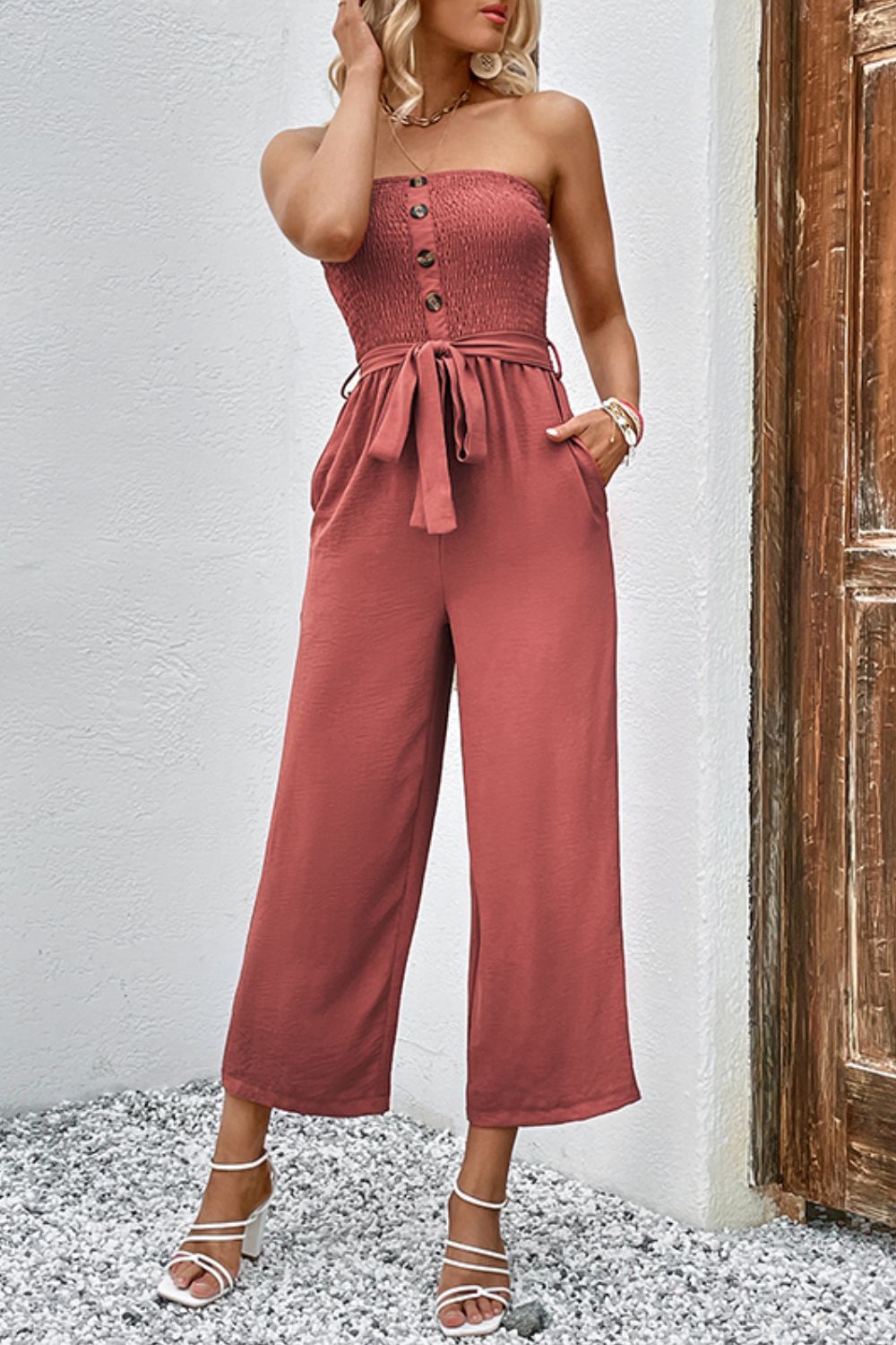 Strapless Smocked Jumpsuit