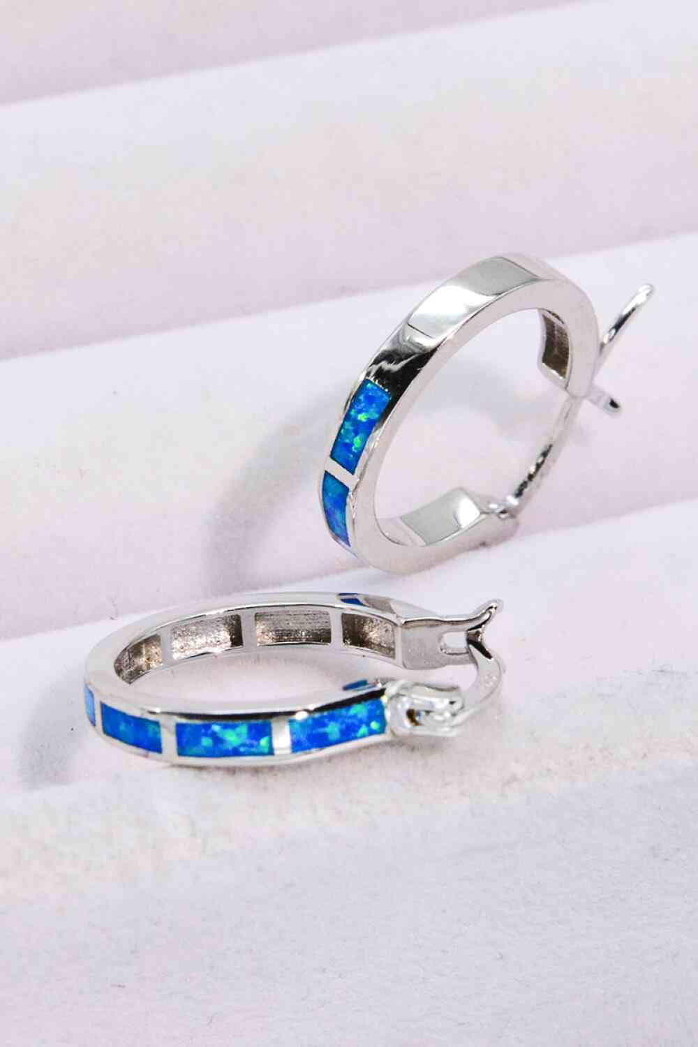 Hoop Earrings -Blue Opal/925 Sterling Silver