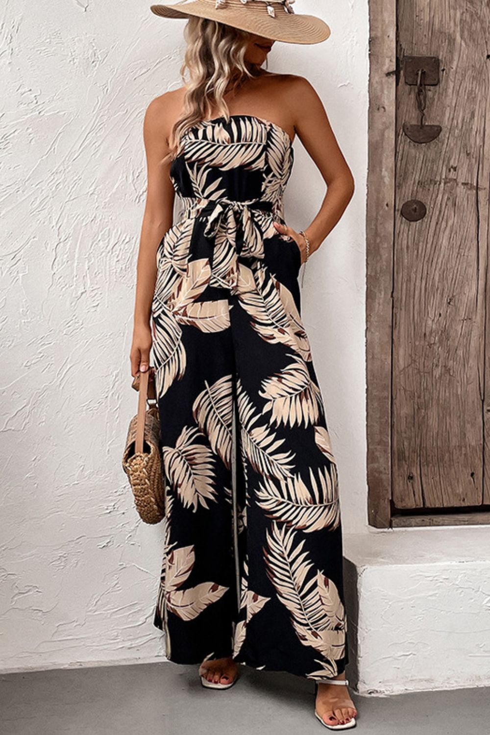 Palm print Wide Leg Jumpsuit