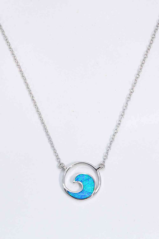 Modern Wave Pendant Necklace-OPal Blue/925 Sterling Silver