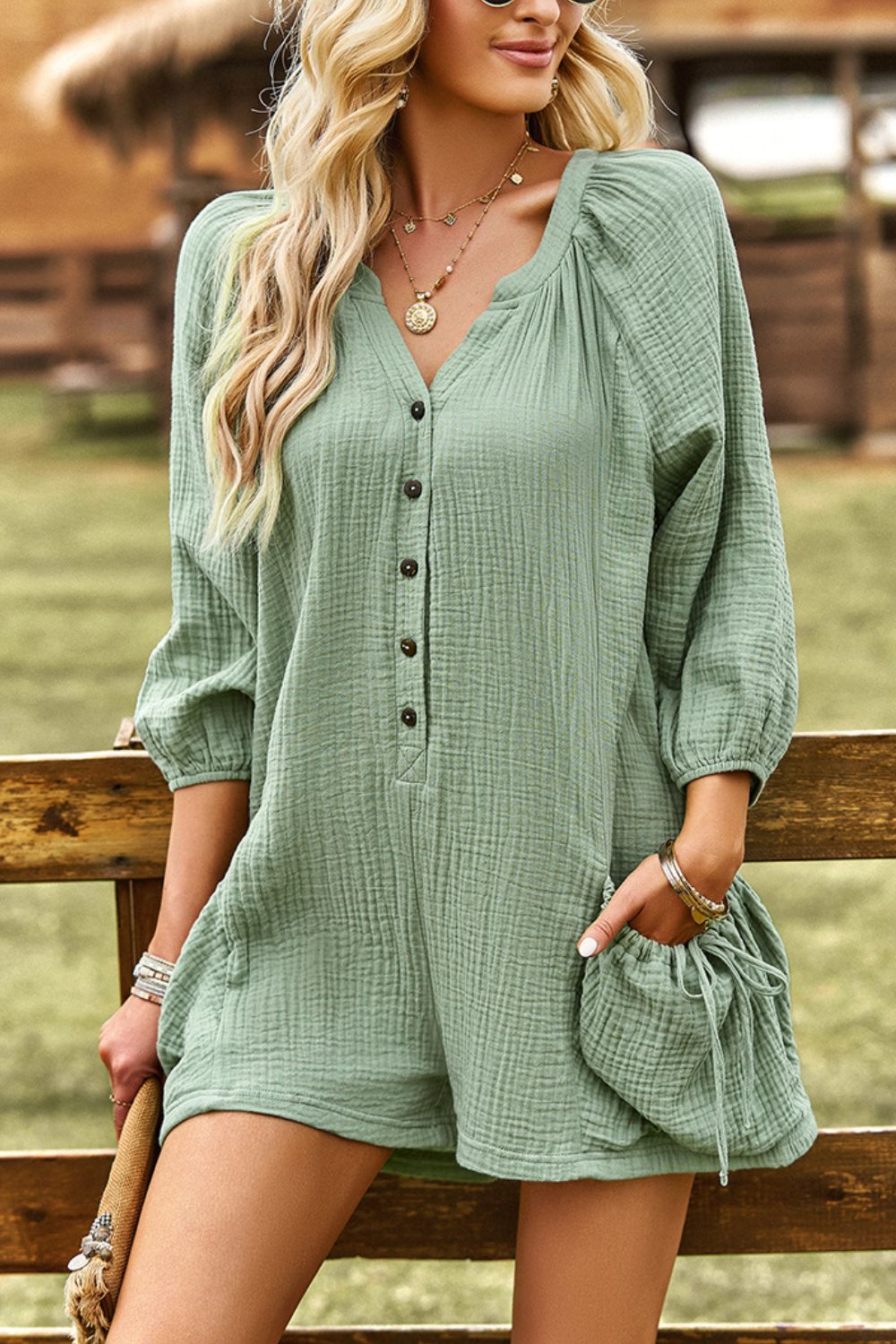 Textured Romper with Pockets