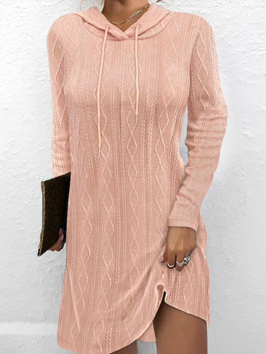 Textured Drawstring L/S Hooded Dress