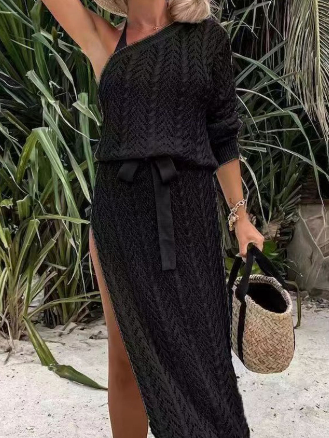 Slit Openwork Swimsuit Dress