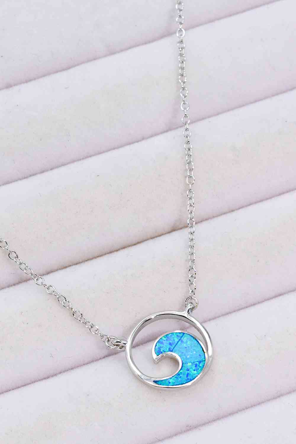 Modern Wave Pendant Necklace-OPal Blue/925 Sterling Silver
