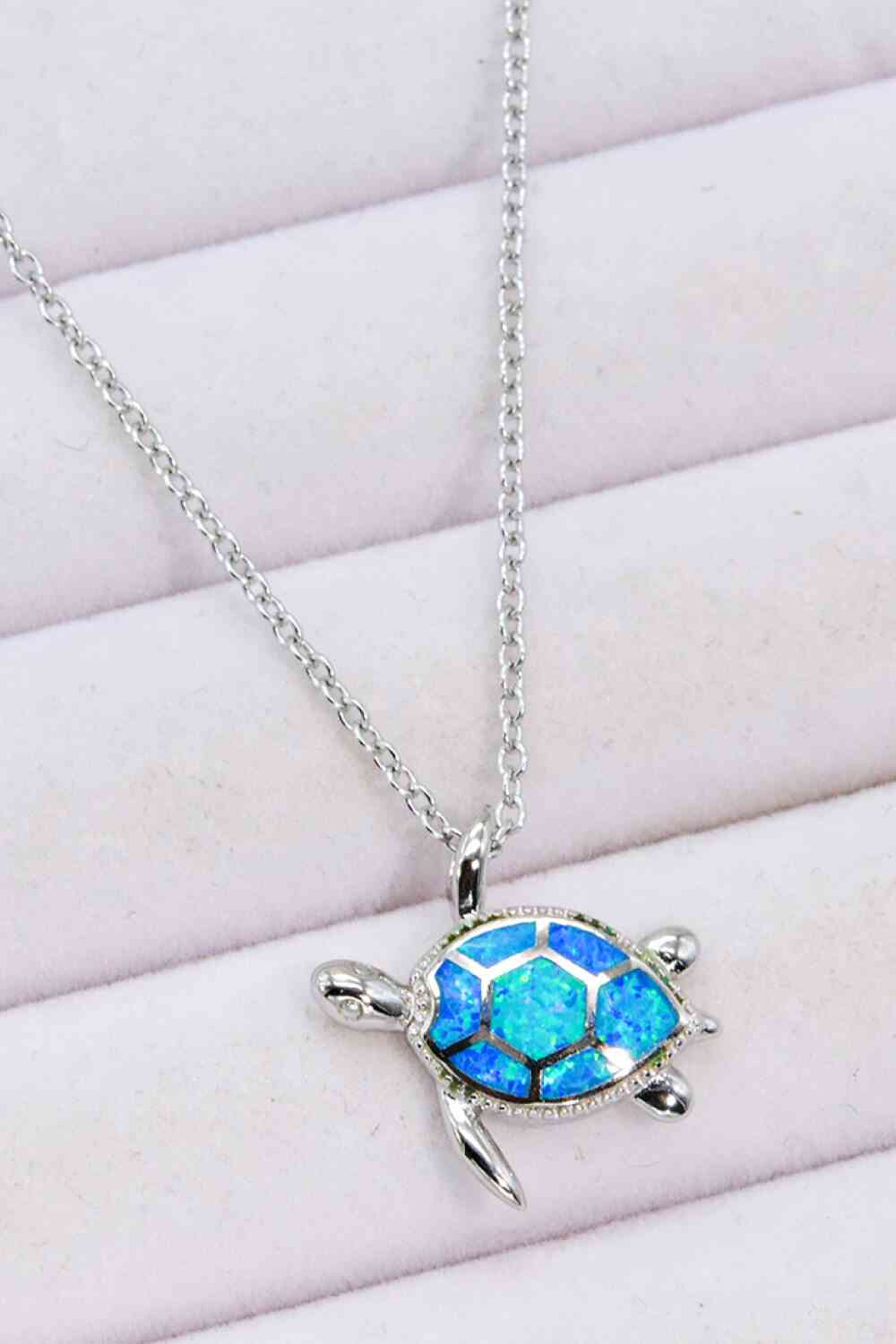 Turtle Necklace-Blue Opal/925 Sterling Sliver