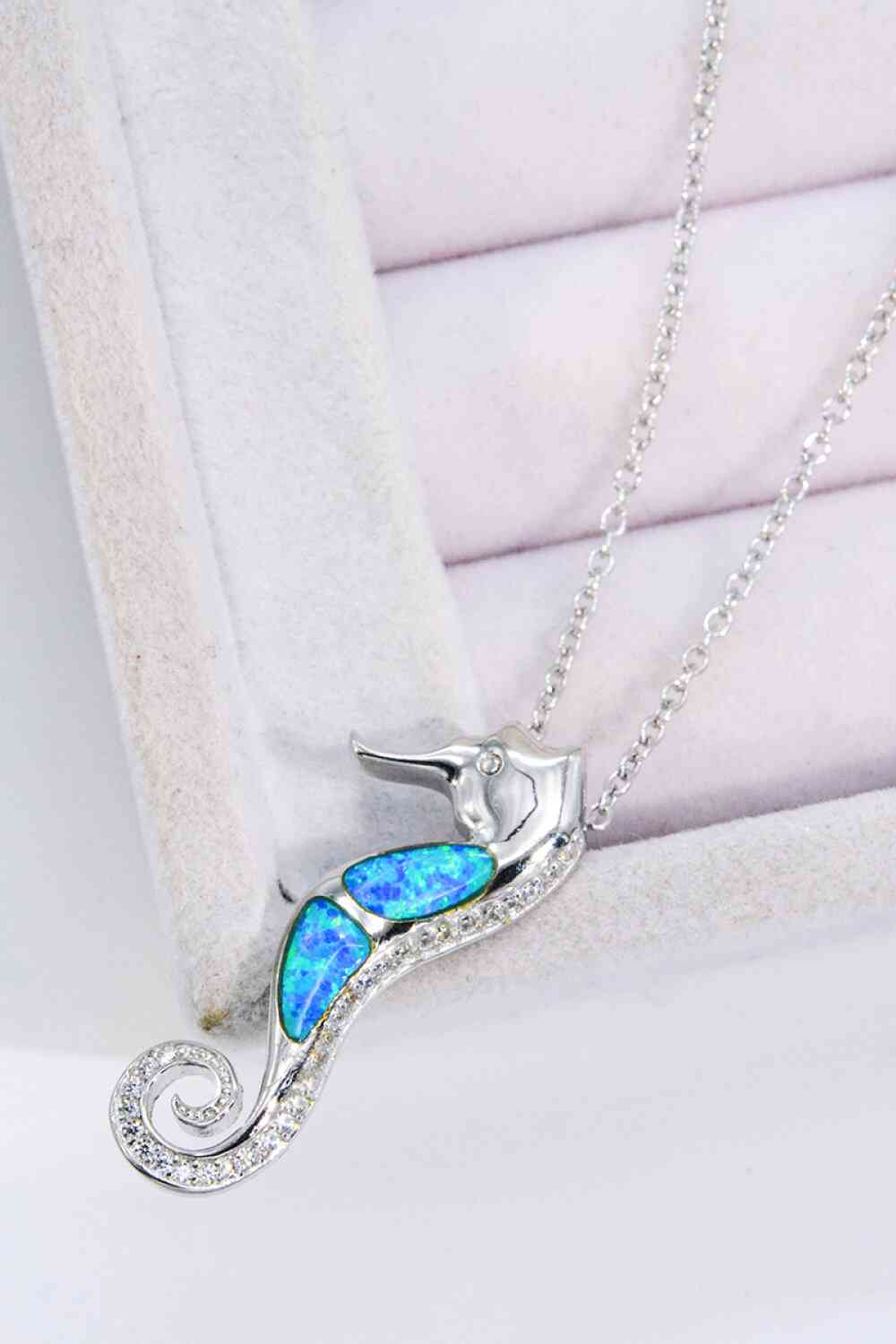 Seahorse Blue Opal Sterling Silver Necklace