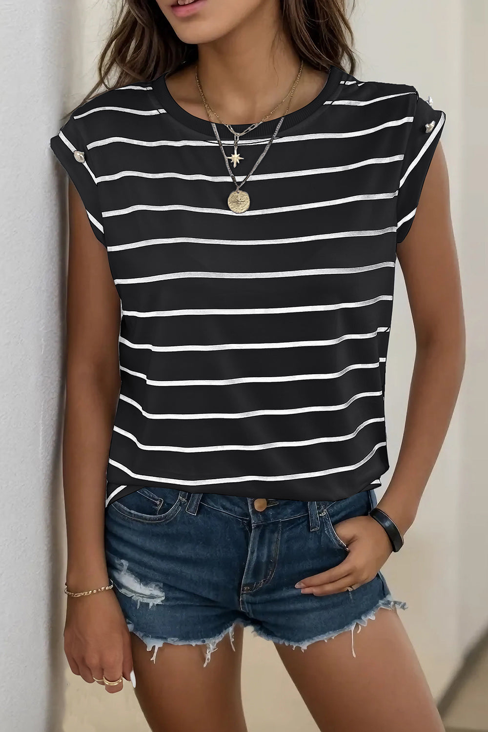 Decorative Button T-Shirt