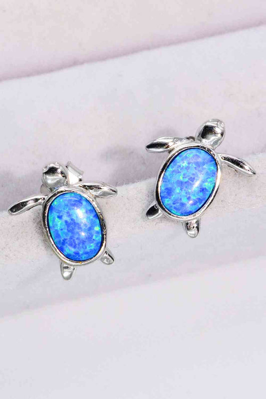 Turtle Stud Earrings-Blue Opal/925 Sterling Silver