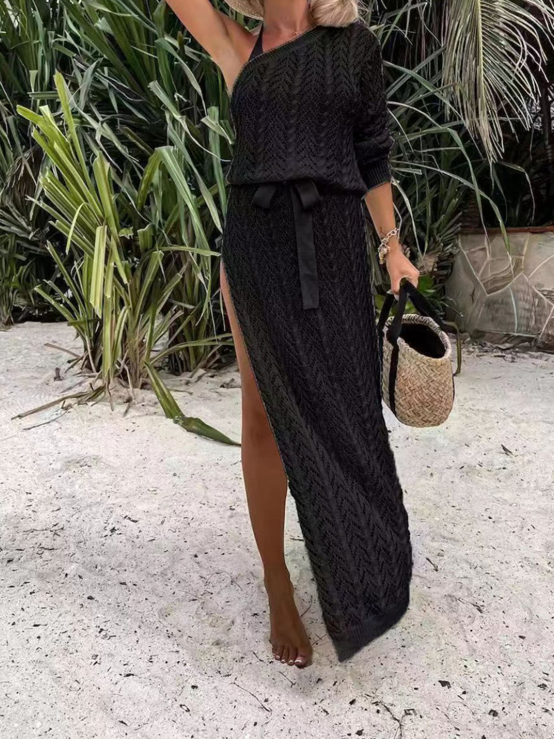 Slit Openwork Swimsuit Dress