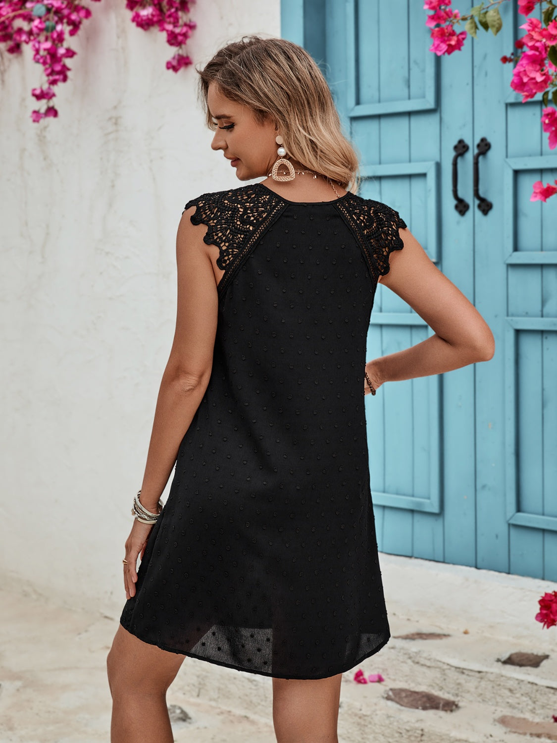 Lace Tie Neck Mini Dress