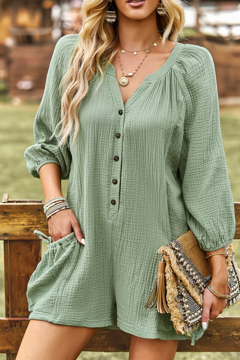 Textured Romper with Pockets